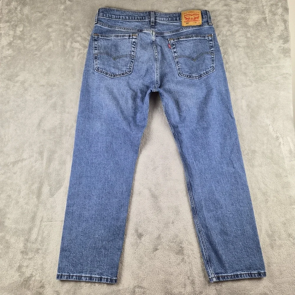 Levis 505 Regular Fit Jeans Mens 36x30 Blue Denim Stretch Straight Leg Pants